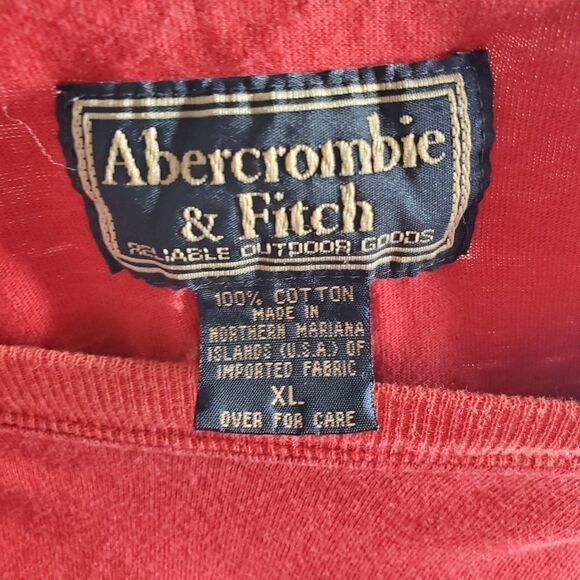 VINTAGE 90s Abercrombie red embroidered long sleeve tee shirt XL - Picture 4 of 6
